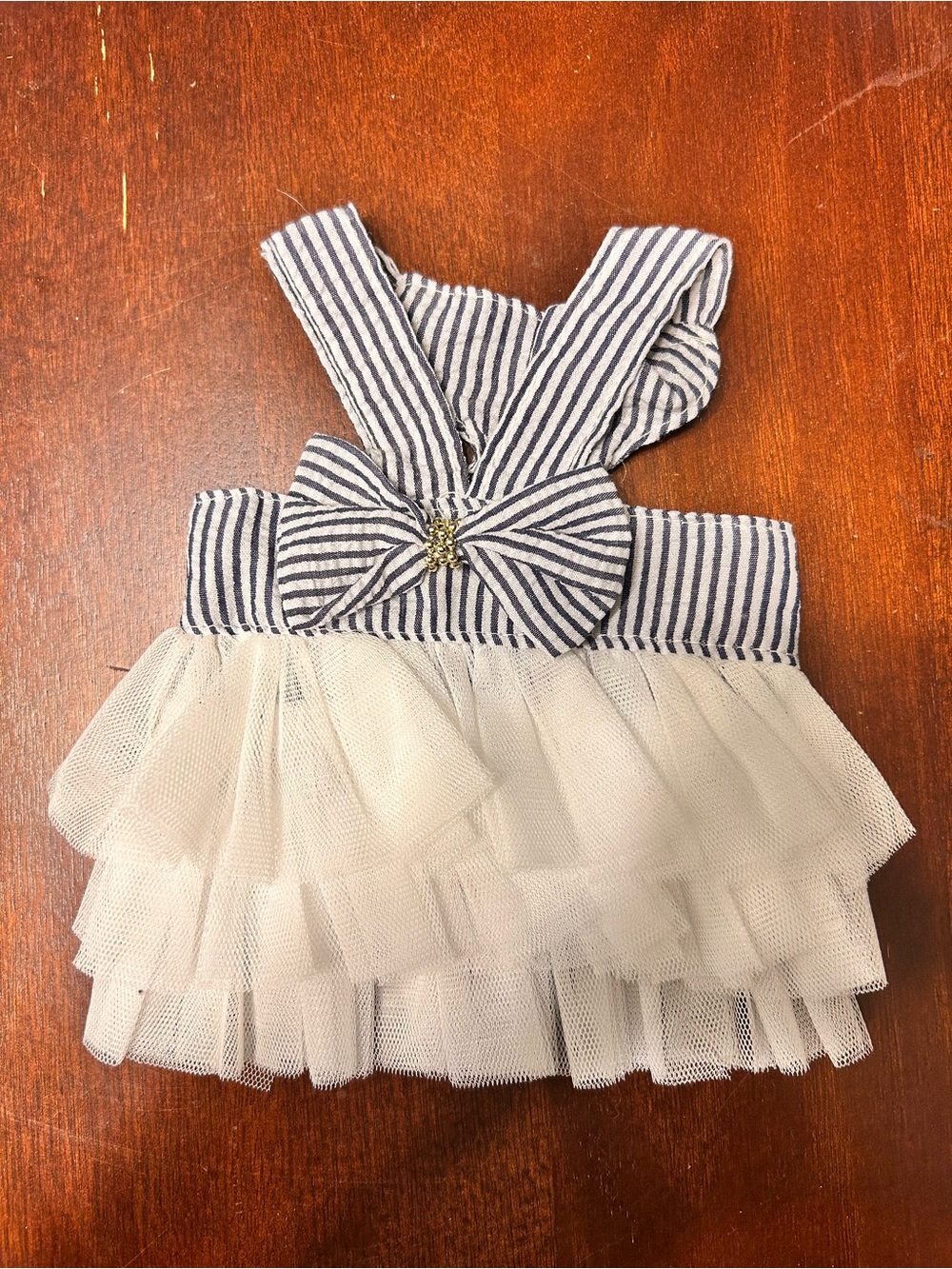 Puppy Dress: Striped Bow Tulle Dress Top - Navy & White, size XS